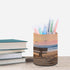 LZQPOEAS Beach Bench Pen Holder for Desktop Organizer Storage Case Modern Minimalist Pen Cup Round Pencil Holder PU