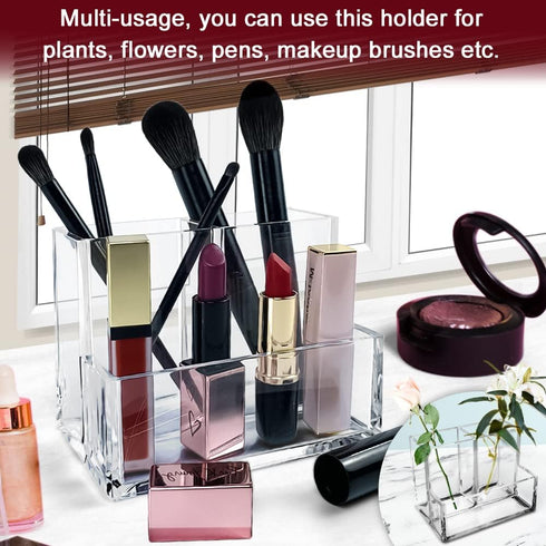 Clear Acrylic Pen Holder - Modern Desk Organizer for School, Home, and Office, Makeup Brush Storage