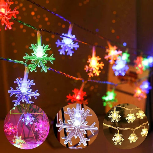 AUAUY 40 19.6FT 2 Snowflakes String Lights, LED String Lights Battery Operated Modes, Waterproof Outdoor Lights