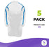 5 Pack 35 AMZ Medical Supply White Disposable Isolation Gown, X-Small. GSM SMS PPE Gowns. Personal Protective Equipment