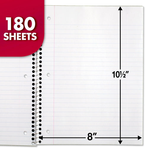 Mead Spiral Notebook, 5 Subject, Wide Ruled, 180 Sheets, 10-1/2" x 8", Color Selected For You, 1 Count