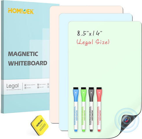 Magnetic Dry Erase Board Sheet, 3 Colors with 4 Markers & 1 Eraser, Reusable 8.5 x 14 Magnetic Whiteboard