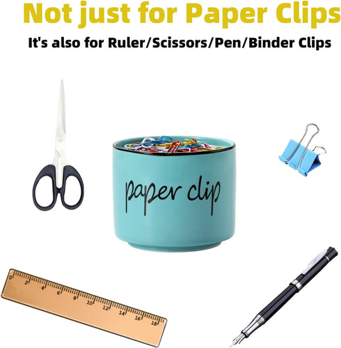 Farmhouse Paper Clip Holders, Ceramic Binder Clip Dispenser Organizer for Desk, Cute Office Push Pins Holder (Turquoise)