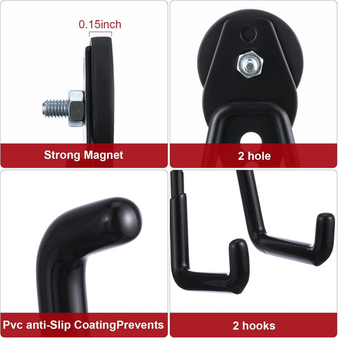 Landhoow 6 Pcs Heavy Duty Magnetic Hooks with Anti Slip Rubber Coating for Indoor and Outdoor Storage (Black)