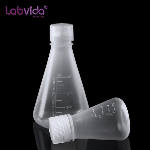 Plastic Erlenmeyer Flask Set with Screw Cap, 25ml Molded Graduations, 12 pcs
