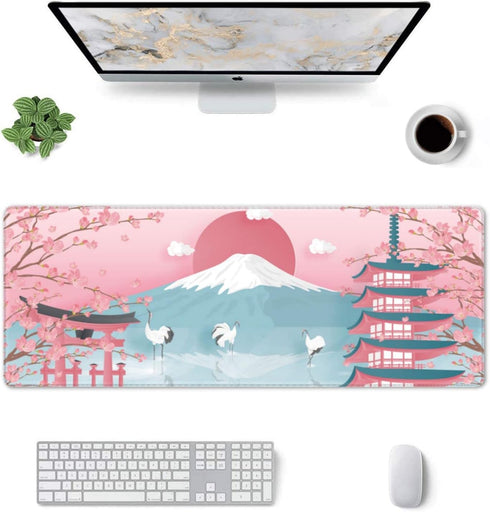 Japanese Ocean Waves Gaming Mouse Pad XL - Non Slip Rubber Base, Stitched Edges, Extended Large Desk Pad (31.5 x 11.8
