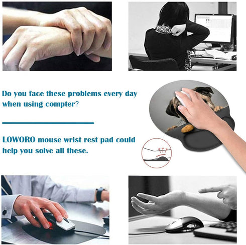 Ergonomic Mouse Pad with Cute Pug Wrist Support, Large Non-Slip PU Base for Home Office Gaming