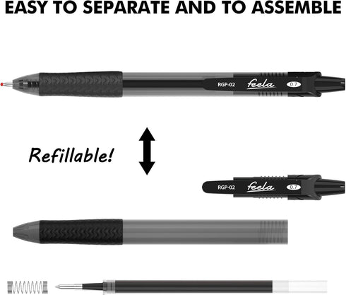 feela 52 Pack Retractable Black Ink Gel Pens, Premium Medium Point Rollerball Pens for School, Smooth Writing