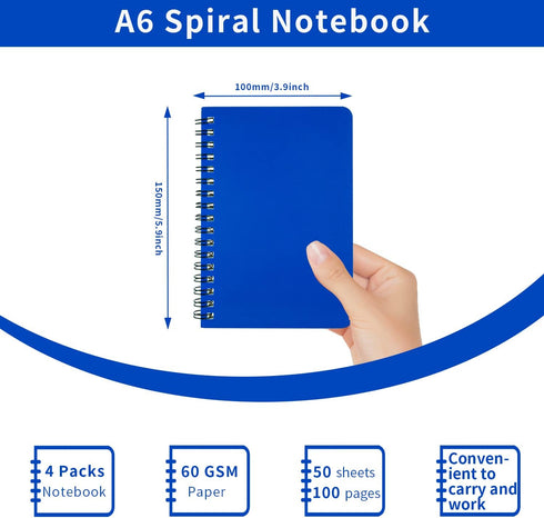 Spiral Notebook, 4Pack Pocket Notebook, 4.2"x 6.1", Small Notebook
