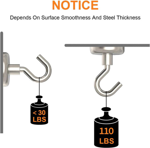 Heavy Duty Magnetic Hooks, 110 lbs Strong Magnet for Hanging, Pack of 6