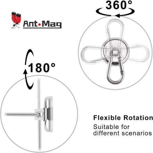 Ant Mag Heavy Duty Magnetic Hooks - 110lbs Neodymium Magnet Carabiner with Swivel Snap Hook for Indoor/Outdoor