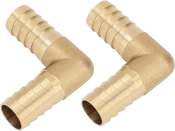 Yoebor Brass Hose Barb Fitting 90 Degree Elbow, 5/8" Barbed (Pack of 2) for Fuel/Air/Water