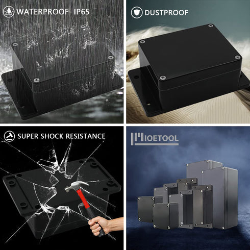 Junction Box IP65 Waterproof Dustproof ABS Plastic Electric Project Enclosure with Fixed Ear, Black, 4.5x3.5x2.2 inch