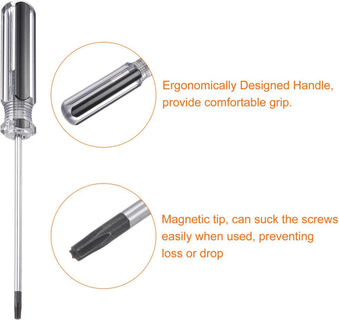 Magnetic Torx Screwdriver 3x75mm, T10H Steel Star 6 Point Head with Non-slip Handle