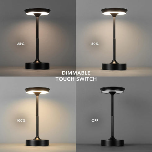 60000176 10.5" 2W 3-Level Dimmer Globe Electric Led Integrated Outdoor Table Lamp, Black, Rechargeable Battery, USB-C