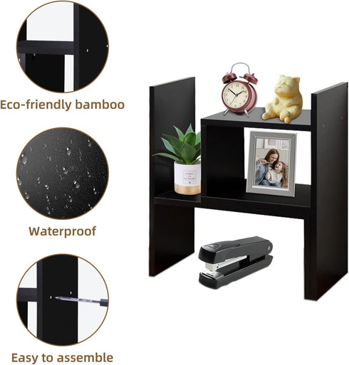 TY ARTS & CULTURE Expandable Wood Desktop Storage Organizer, Multipurpose Desk Bookshelf Case Display Shelf for Home