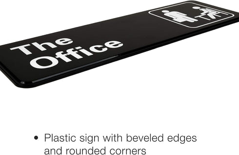 Excello Global Products The Office Sign - Easy to Mount Informative Plastic Sign with Symbols, 9"x3" Sign 2-Pack