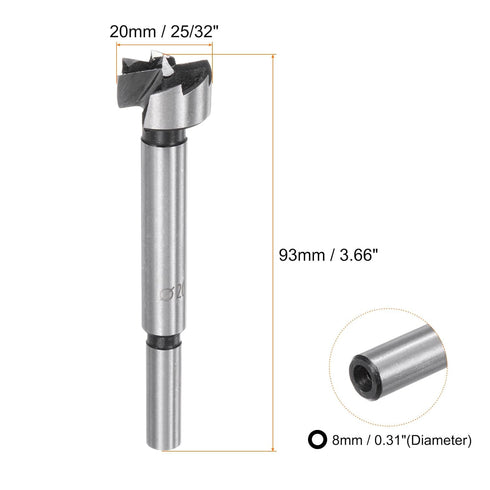 2pcs Forstner Drill Bit 25/32"(20mm) High-Speed Steel Multi-Tooth Bit with Round Shank for Woodworking Hinge Cutter