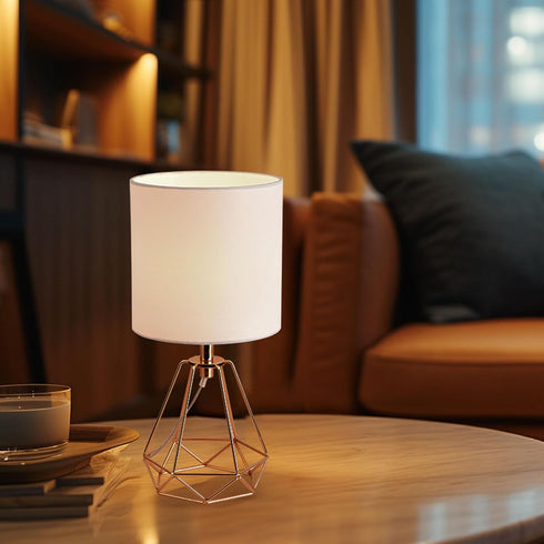 Fengarolam Lamp,14" Shade,E26 Vintage Golden Metal Table Small Bedside Lamp with Farmhouse Hollowed Out Metal Base