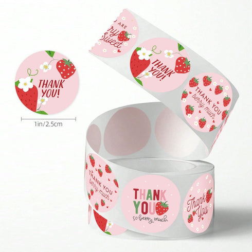 Mysuevin 500pcs 6 Packing (1 inch) Strawberry Thank You Labels Designs Sweet Berry Much Stickers Pink Fruit Envelope