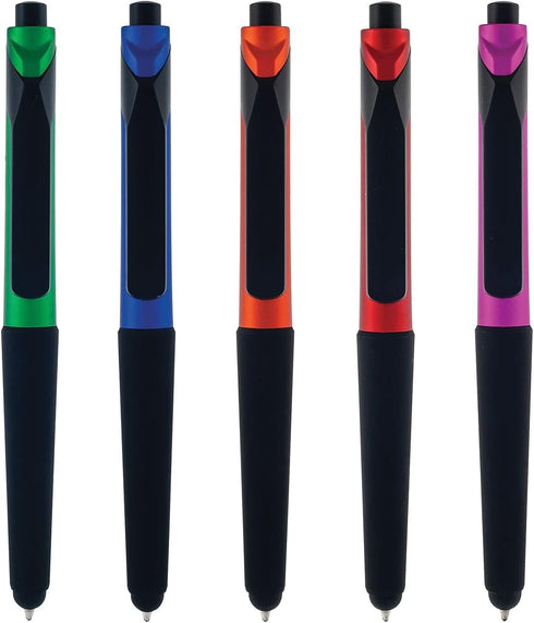 S-106 Click Action One-Touch Ballpoint Pen with Front Stylus, Assorted Colors (12 Pack)
