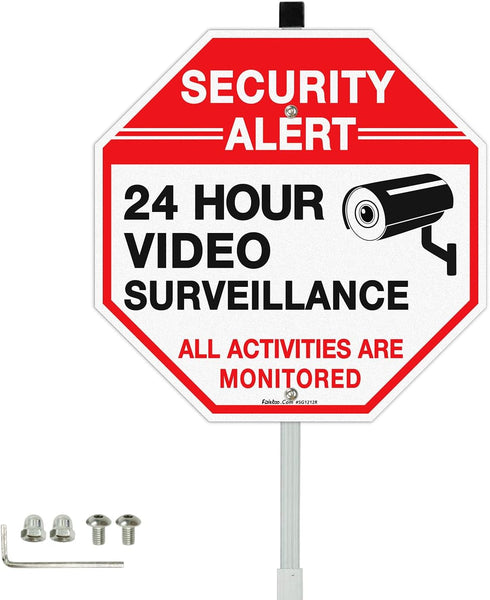 Faittoo Security Sign Video Surveillance Sign with 36" Stake for Outside, 12"x12"
