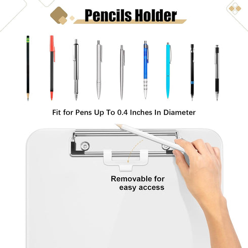 Hongri 2 Pack Plastic Clipboards with Pen Holder, 8.5x11 Clipboard Letter Size for Classroom, Students, Teacher, Office and School, Low Profile Clip Writing Borad, Size 12.5 x 9 Inch, (White) by Hongri