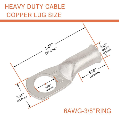 4 Pack 6 AWG 3/8 Lugs & 6 AWG 5/16 Lugs, Tinned Copper Terminal Connectors with Dual Wall Adhesive Heat Shrink