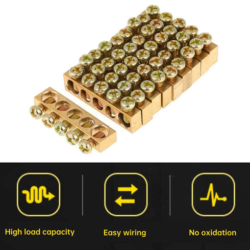 10Pcs Terminal Ground Bar, 5-Hole Electrical Distribution Cabinet Wire Screw Terminal Ground Copper Neutral Bar