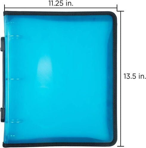 JAM PAPER Plastic Zipper 1 Inch Binder, Blue 3 Ring Binder, Sold Individually