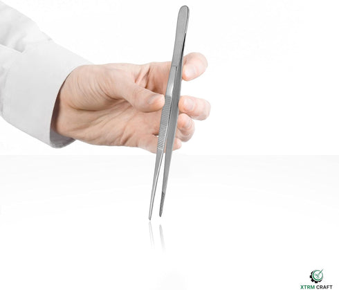 Thumb Dressing Forceps, Multipurpose Stainless Steel Tweezer with Serrated Tip (10 Inch)