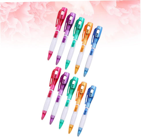 Ciieeo 10pcs Black Pens - Ballpoint Fountain Pen Ink Black Gel Pens with Flashlight, Ballpoint Pens with Light