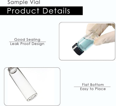 10mL Clear Glass Sample Vials, 50Pcs Borosilicate Vial with Screwcap, PE Liner Lab Liquid Sampling Bottle
