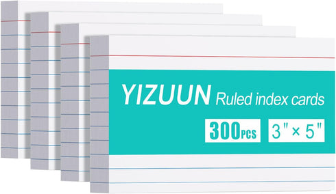 YIZUUN Index Cards 3x5, 300 Pack, Heavy Ruled Index Cards, Notecards 3x5 Lined,
