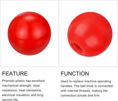 Threaded Ball Knobs (40mm/1.57") 6Pcs, Plastic Ball Lever Knob with M12 Female Thread Iron Insert
