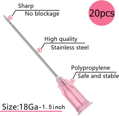 20 Pcs 18Ga Lab Dispensing Needle Luer Lock, 1.5 Inch/38mm, Individually Sealed Wrapped