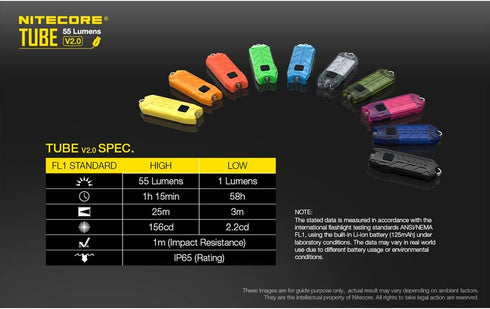 Nitecore Tube v2.0 Keychain Flashlight 55 Lumen USB Rechargeable Ultra Lightweight Compact