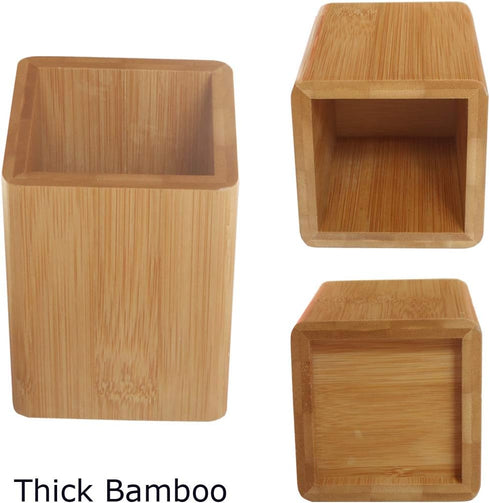 Enyuwlcm Bamboo Wooden Pen Holder Cup - Desk Business Card Holder Stand for Office Home School (2 Packs)