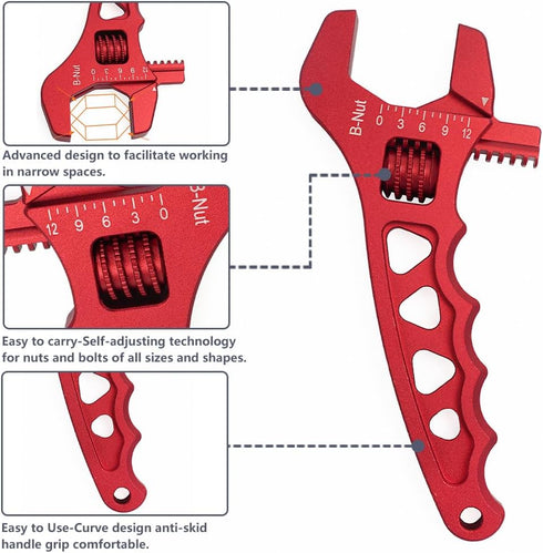 AN Hose Fitting Adjustable Wrench 3AN-16AN, Lightweight Aluminum (Red)