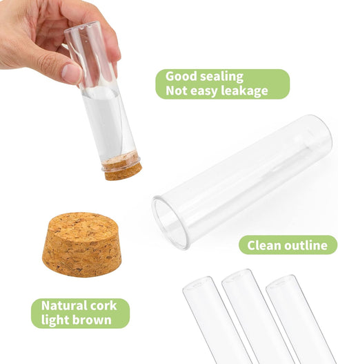 20 Pcs 60ml Flat Test Tubes with Cork Stoppers for Candy Storage, Plant, Party