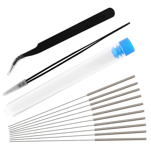 Aokin 13 Pcs 3D Printer Nozzle Cleaning Kit - 10 Pcs 0.4mm Needles and 2 Pcs Tweezers Cleaner