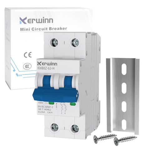 Miniature Circuit Breaker 1000V DC 2 Pole 63Amp Smart Circuit Breaker, DIN Rail Mount for Marine Power