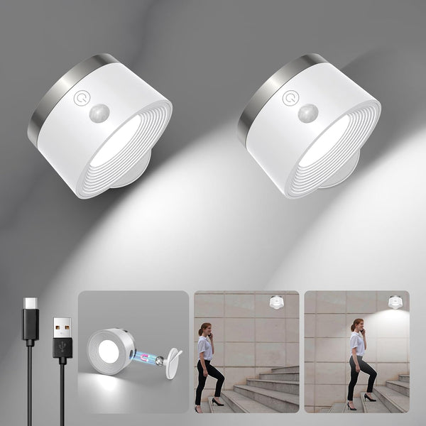 Moobibear Motion Sensor Wall Light Indoor 2Pcs, 3500mAh Rechargeable Battery Operated LED