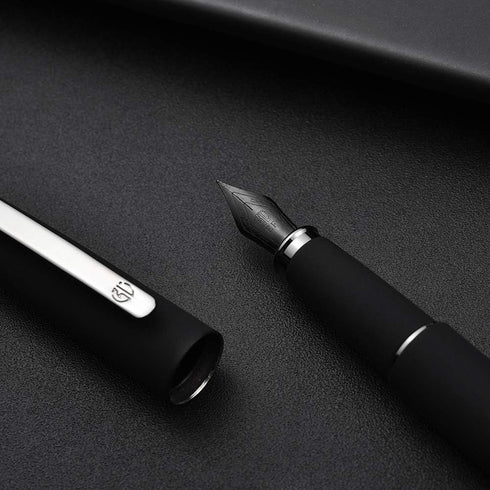 Hongdian 517D Matte Black Fountain Pen with Extra Fine Nib, Warrior Series, Classic Design with Converter and Metal Box