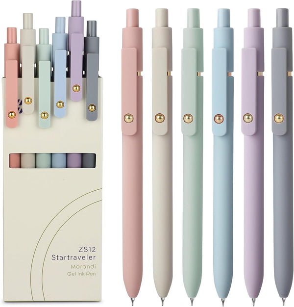 FIOVER Gel Pens, 6pcs 0.5mm Fine Point Black Ink Pens, Smooth Writing for Journaling, Aesthetic Cute Pens, School