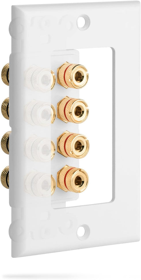4 Fosmon (Quad Speaker Home Theater Wall Plate - Premium Quality Gold Plated Copper Banana Binding Post Coupler Type