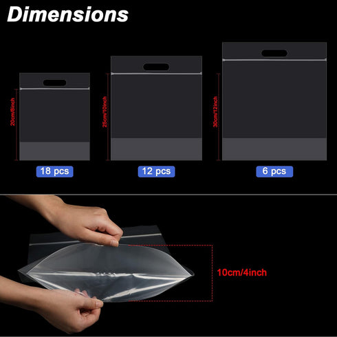 Clabby Clear Zipper Storage Bags, Expandable Bottom Plastic Bags with Carry Handle for Clothes, Food, Crafts (36 Pieces)