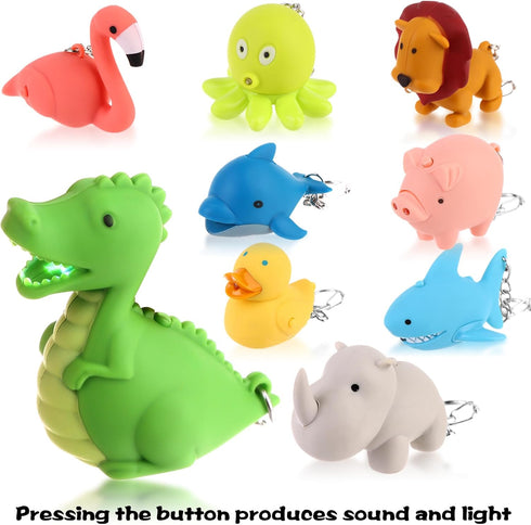 9 PCS Nurse Flashlight Keychain Set with Animal Designs: Dolphin, Lion, Flamingo, Dinosaur, Shark, Rhino, Octopus,