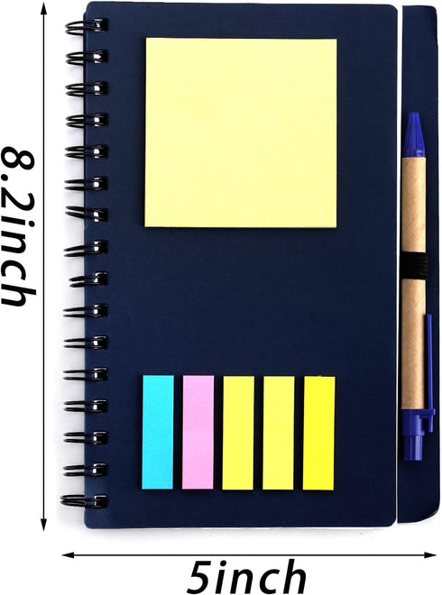 SOUJOY 10 Pack Spiral Notebook, A5 Lined Notepad with Pen, Kraft Paper Notebook with Sticky Notes and Page Marker Colored Index Tabs for School Office