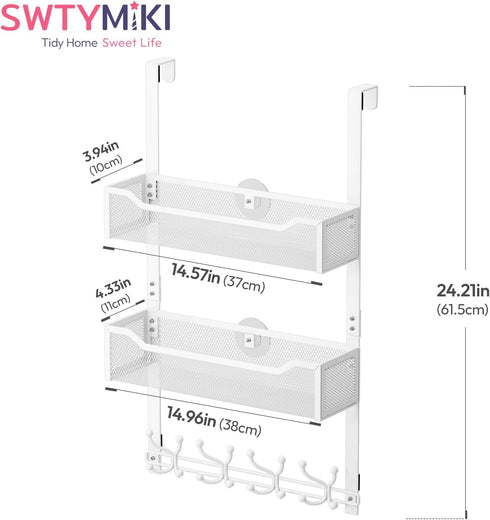 16 2 SWTYMIKI Over The Door Hook with Hooks & Mesh Baskets - Heavy Duty Over The Door Organizer Hanger for Towels